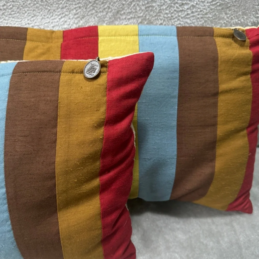 Pier 1 Embroidered Floral Lumbar Throw Pillows Set of 2 Striped Reversible Retro